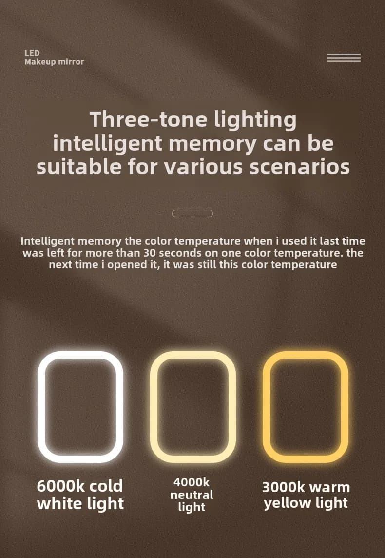 Lustro LED do makijażu trójkolorowe dotykowe akumulatorowe 🪞